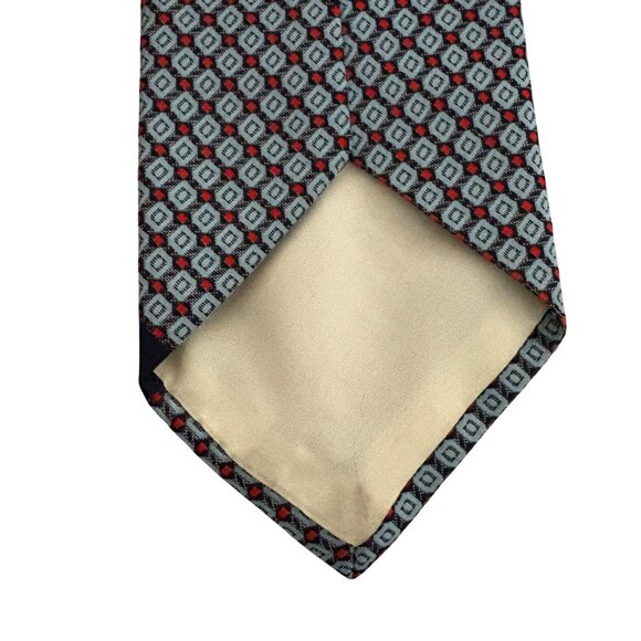 Vintage Monsieur Cravatieur Geometric Tie Blue Red Poly Blend Mens Necktie Offic - Picture 4 of 7